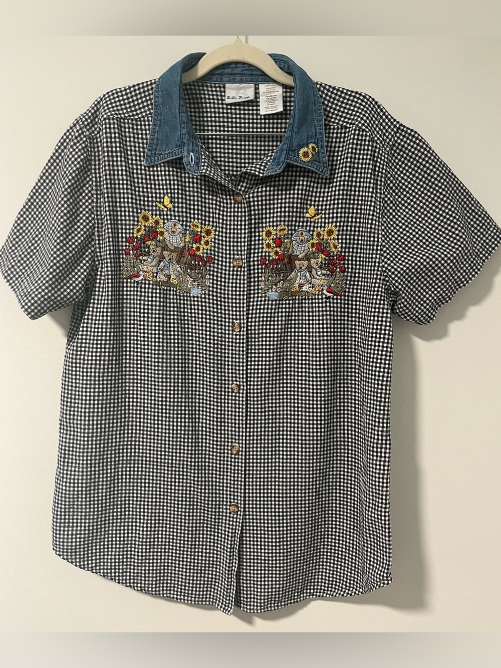 Bobbie Brooks Vintage Gingham Button-Front Shirt with Denim Collar 100% Cotton
